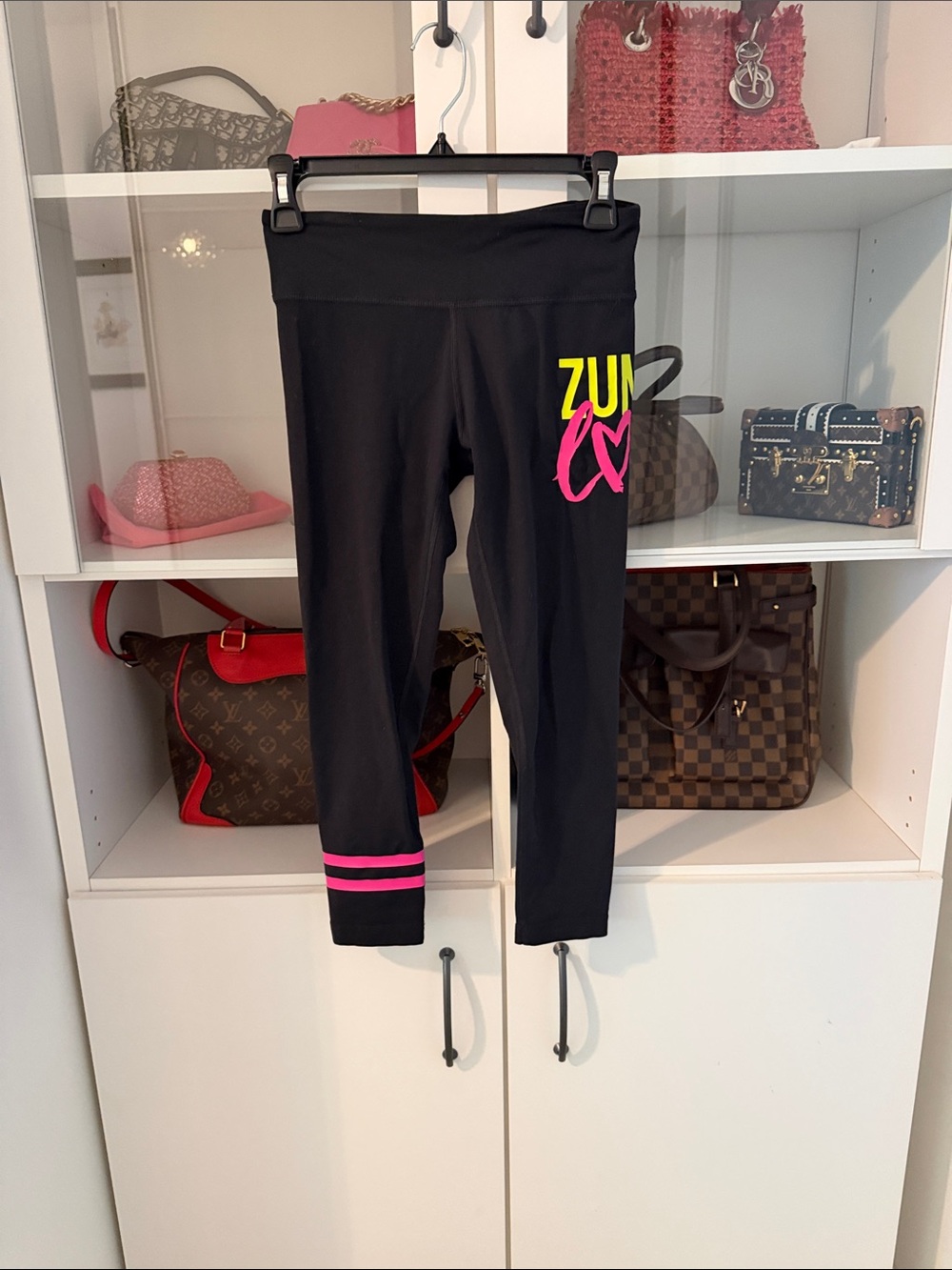 Zumba Fitness Black Capri Leggings with Neon Pink & Yellow Logo